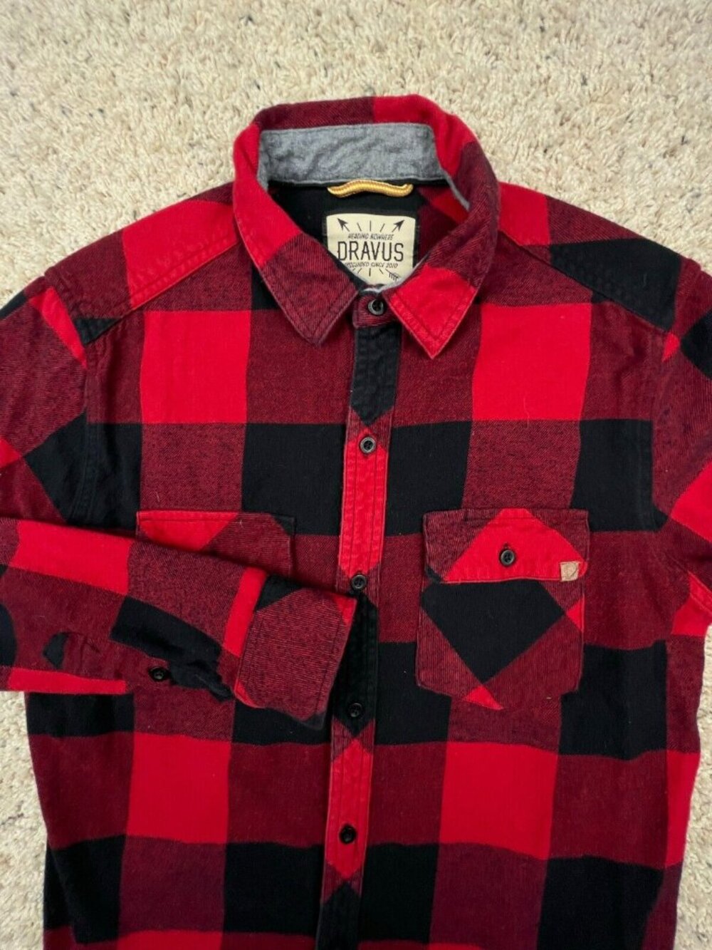 Dravus Men's Small Plaid Buffalo Flannel Long Sleeve Hiking Shirt Button Up